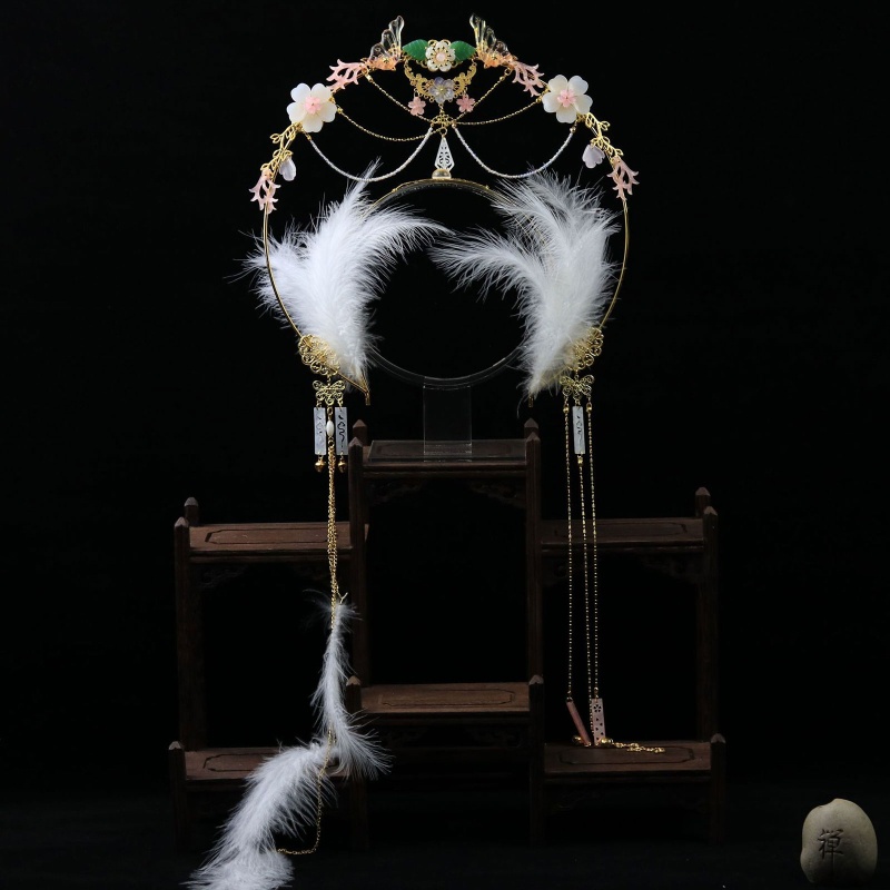 Cài Tóc Hình Vương Miện Đính Lông Vũ Phong Cách Lolita Vintage