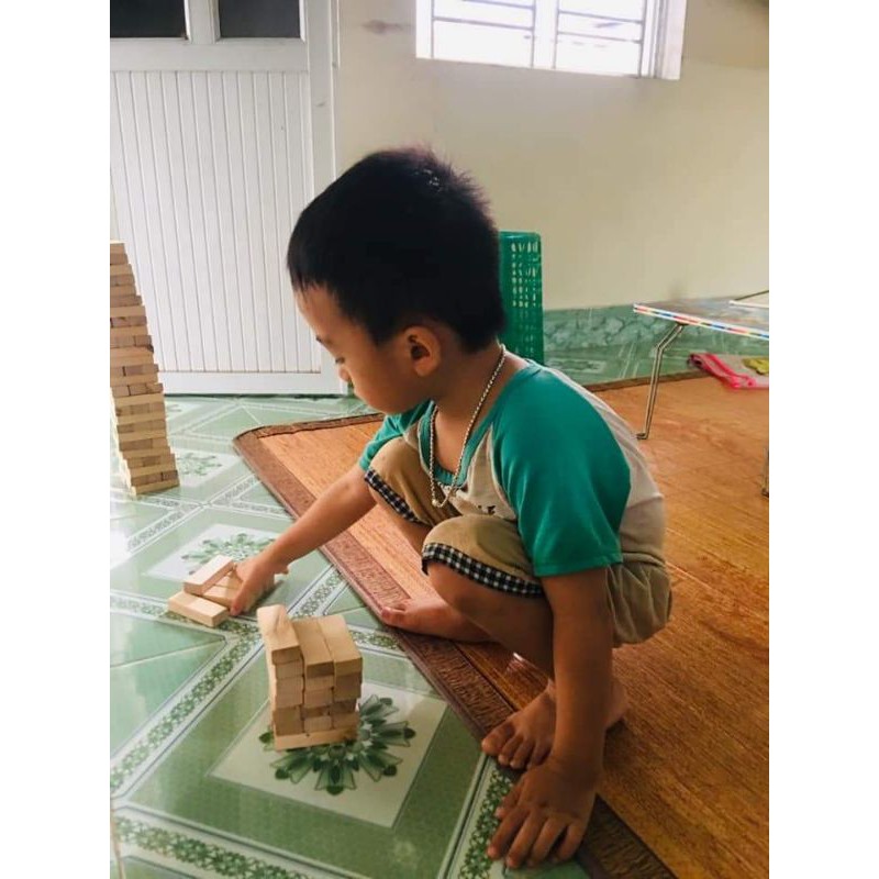 Bộ 60 thanh rút gỗ xếp hình đồ chơi Domino Montessori lắp ráp