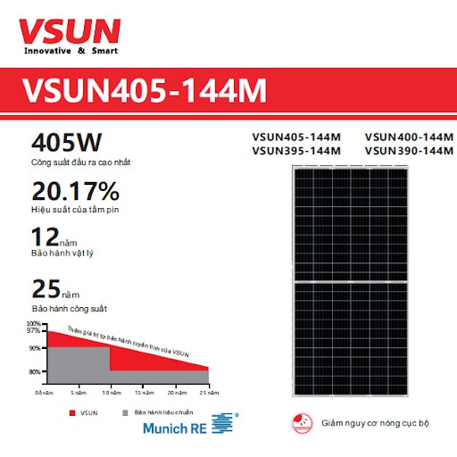 Tấm pin năng lượng mặt trời PERC Mono Half Cell VSUN 405W | VSUN405-144M