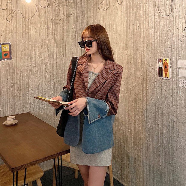 (Hàng Đẹp)Ảnh thật 5 hình cuối-2W99.Áo blazer kiểu mới phối denim chanh xả