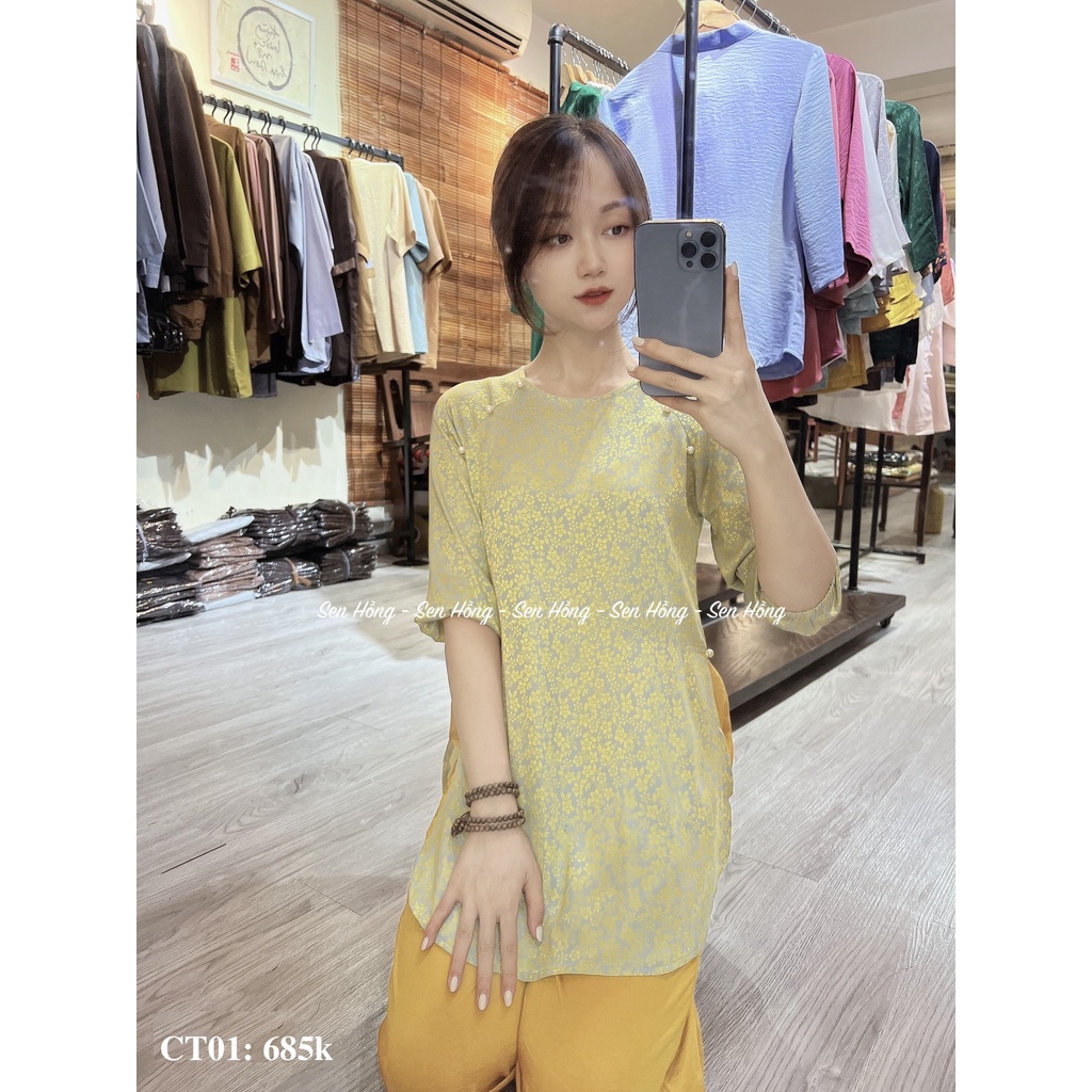 QUẦN ÁO DÀI CÁCH TÂN CAO CẤP -  đồ lam đi lễ đi chơi vải gấm Thái Tuấn #pháp phục nữ thiết kế đính cúc ngọc dáng lỡ CT01