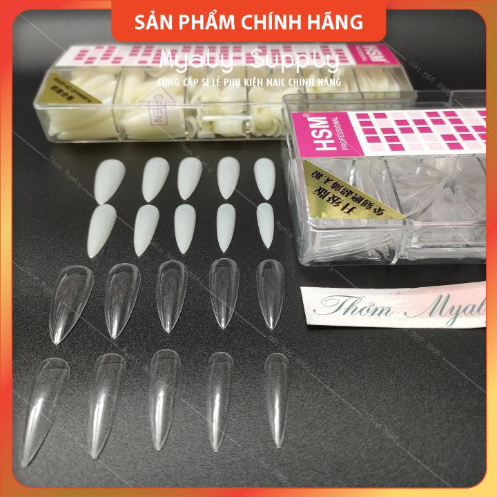 Móng Úp Thiết Kế HSM Thang Nhọn Tròn Vuông Trong Đục Tem Đỏ 500Pcs