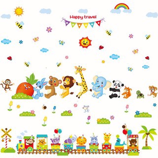 Decal dán tường Thú kéo ôm nhau( 1m8 *1m2)