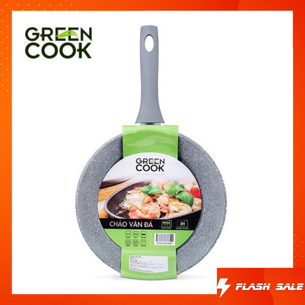 Chảo chống dính đáy từ vân đá  GREEN COOK 22 - 24 - 26 - 28 - 30 cm tay cầm chịu nhiệt - Hàng chính hãng