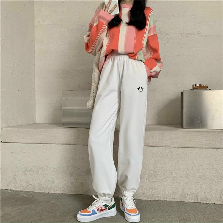 [XẢ KHO - GIÁ SỐC] Quần Nữ 𝑭𝑹𝑬𝑬𝑺𝑯𝑰𝑷Quần Jogger Nỉ Thêu hình mặt cười/Quần jogger nam nữ thun da cá