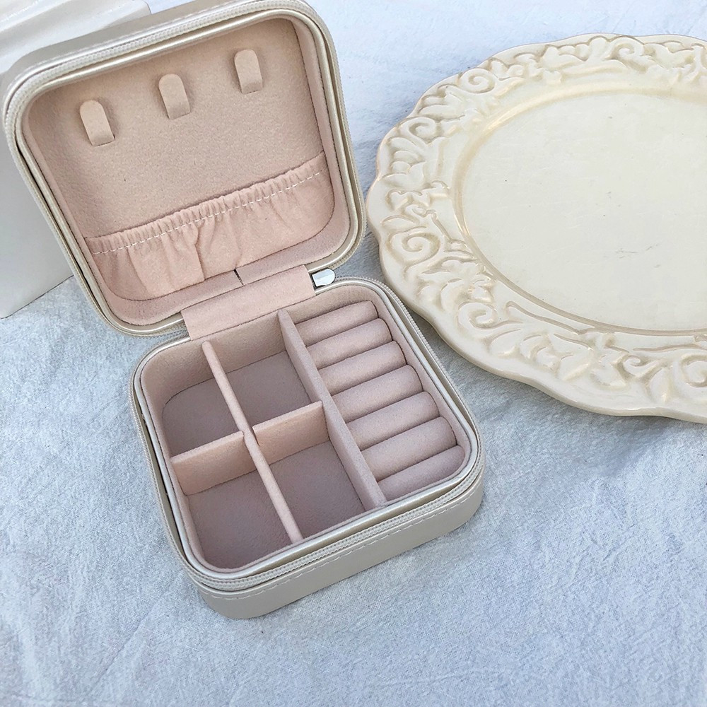 Hộp Đựng Trang Sức Mini Hai Tầng Chất Liệu Da Pu Phong Cách Hàn Quốc