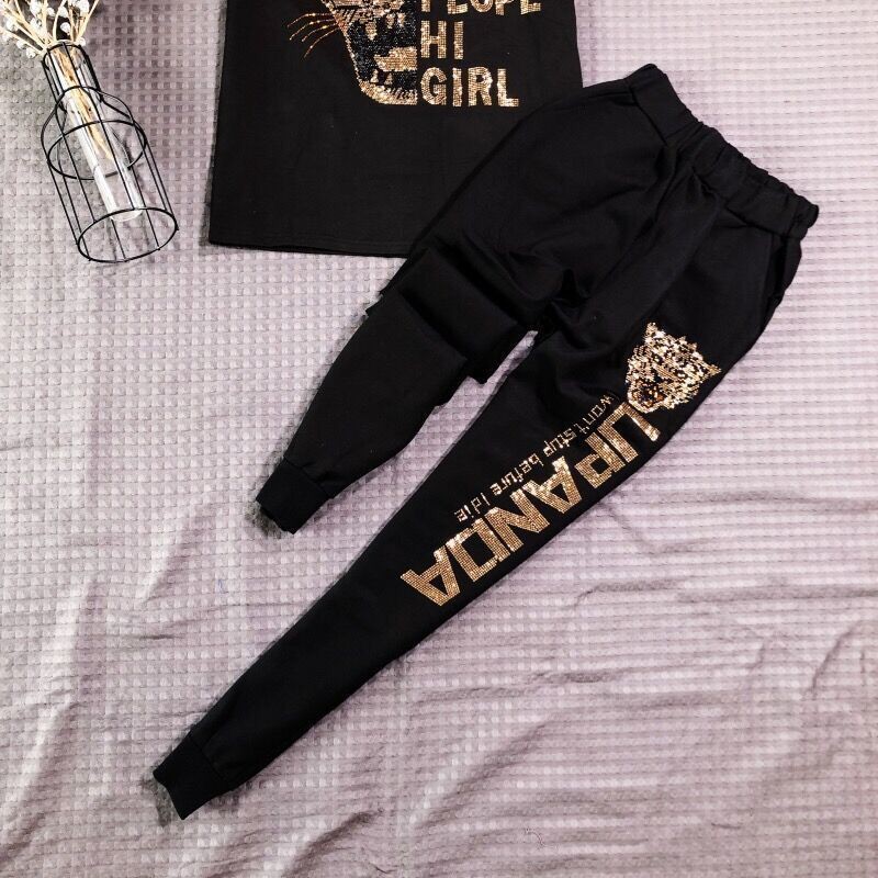 Set Áo Thun Ngắn Tay Và Quần Dài Đính Đá Thời Trang Dành Cho Nữ