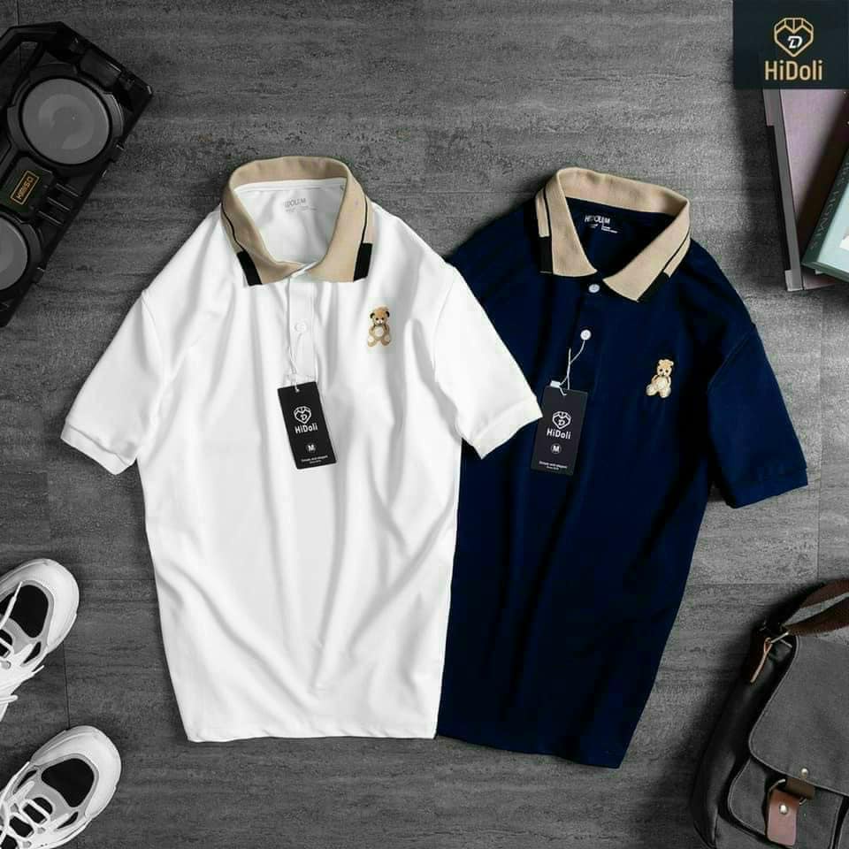 Áo Thun Cổ Bẻ, Áo Polo Nam Cotton mềm mịn Thêu Gấu