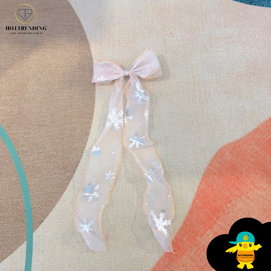 Kẹp nơ vải voan dài hoạ tiết cute phong cách tiểu thư