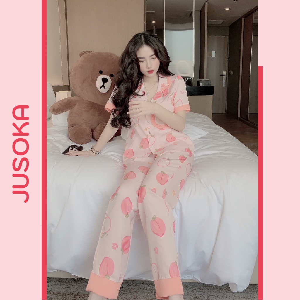 Đồ bộ nữ lụa ngủ pijama tay ngắn quần dài dễ thương mặc nhà cao cấp JUSOKA
