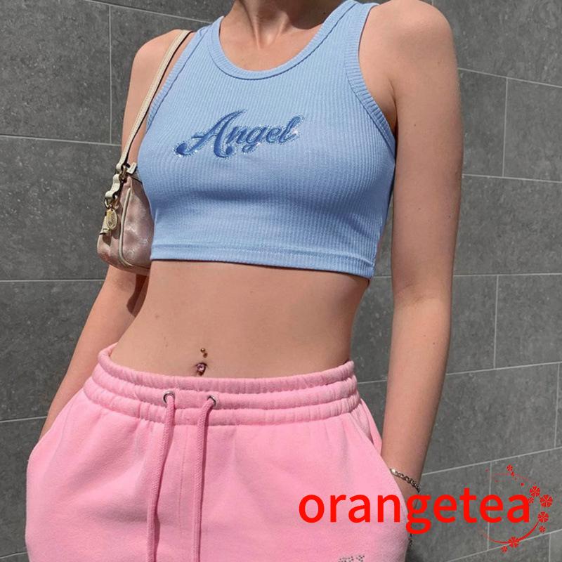 Women Letter Embroidery Tank Top Vest Top Summer Fashion Sleeveless Crop Top for Ladies