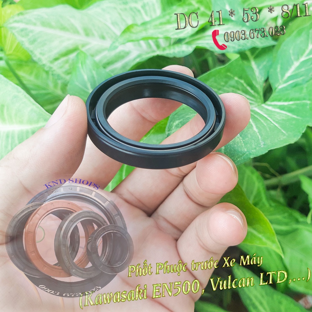 Phốt dầu DC 41*53*8/11 phuộc trước Kawasaki EN500, Vulcan LTD ,...Phốt cao su chặn nhớt loại vòng đệm 2 lò xo