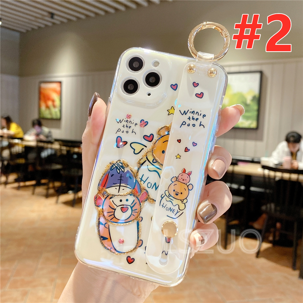 Ốp điện thoại mềm họa tiết gấu Pooh chuột Mickey kèm móc xỏ tay cho iPhone 12 Mini 12 Pro Max 11 Pro Max X XS XR