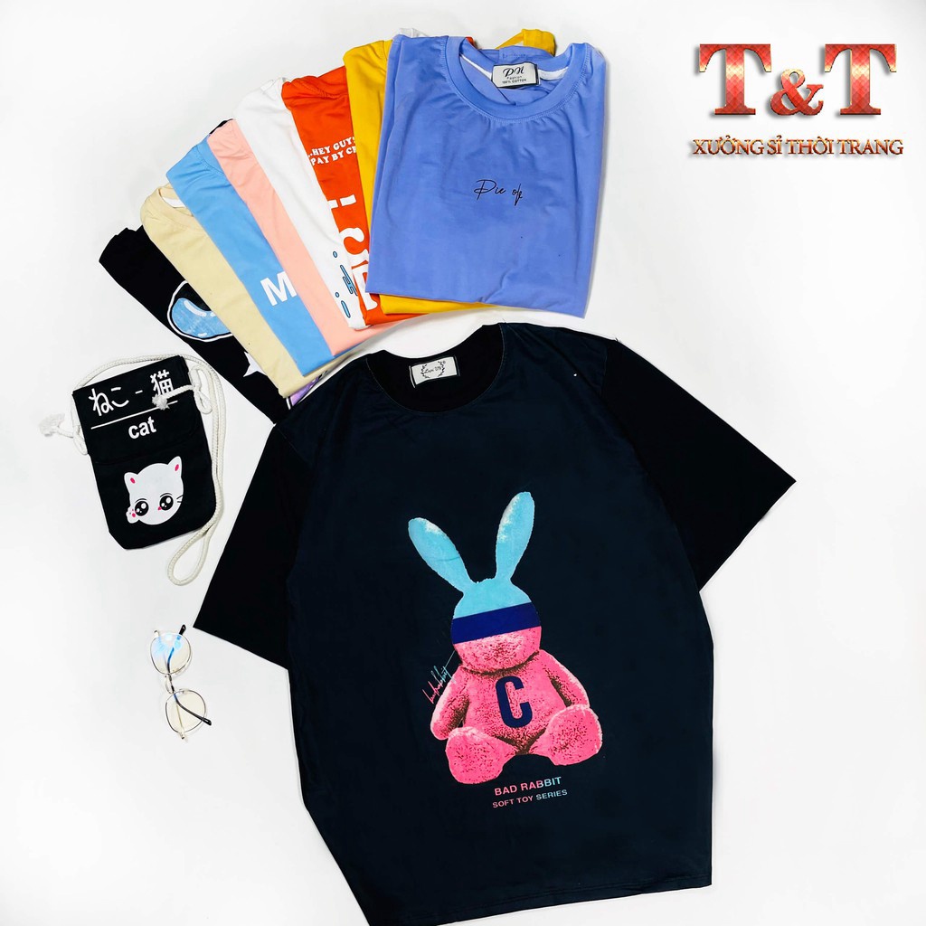 [Siêu Hot] Áo Thun Tay Lỡ Form Rộng Đen Unisex - Áo Phông Nam Nữ Cổ Tròn Hình Thỏ Dễ Thương-ATCTD112