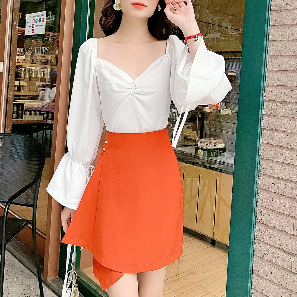 MAYBI - Chân váy cam đất lật tà Orange Flipted Skirt