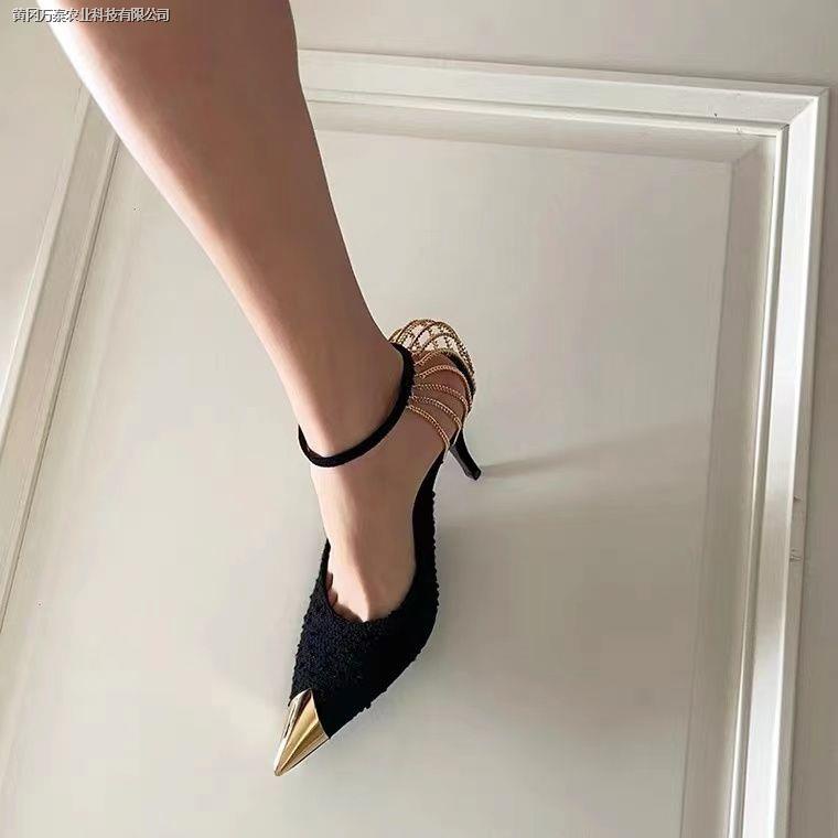 Giày cao gót mũi nhọn màu đen thời trang xuân thu 2020 thời thượng cho nữ