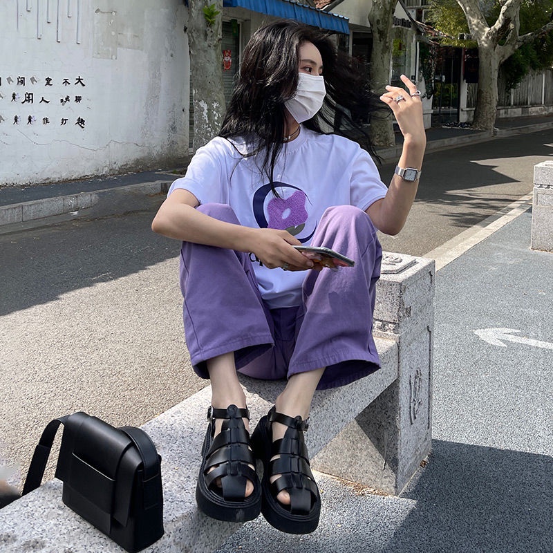 ◙☾Quần Jean Ống Rộng Lưng Cao Màu Tím Thời Trang Mùa Hè Hàng Mới Phong Cách Mỹ 2022 Cho Nữ