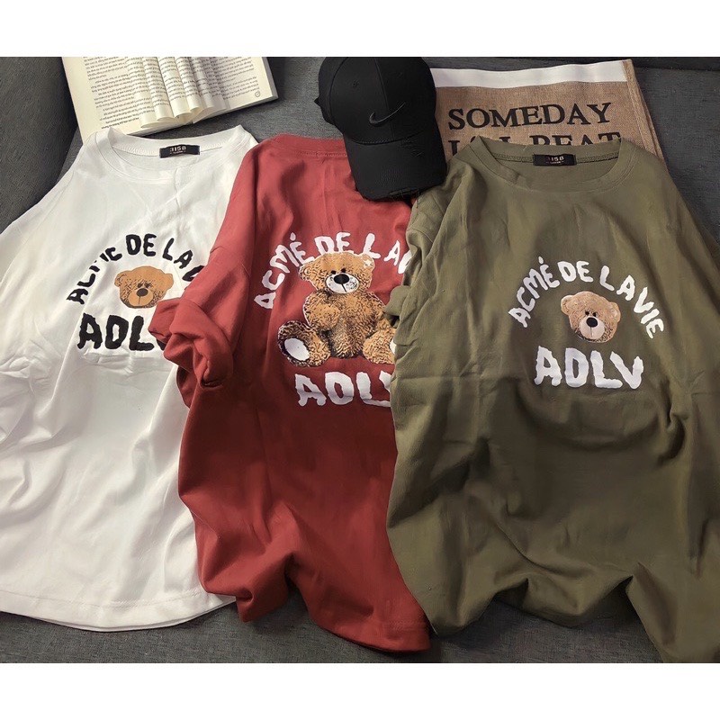 Áo Phông ADLV In Hình Gấu Teddy Bear Gấu Tay lỡ , Áo Thun ADLV Form Rộng Chất Phông Khô Thoáng Mát