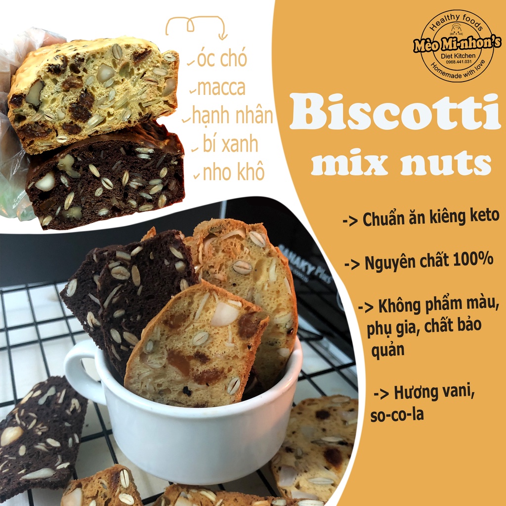 (Chuẩn keto) 250g BISCOTTI mix 5 loại hạt dinh dưỡng, bánh ăn kiêng, ăn vặt healthy {Hình thật} | BigBuy360 - bigbuy360.vn