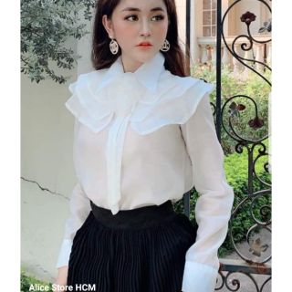 Áo kiểu tiểu thư somi bèo vai tơ xước