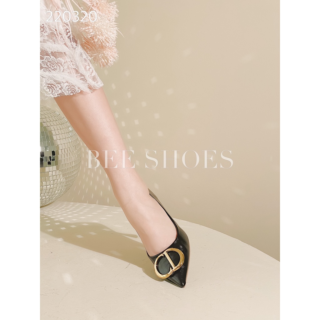 BEESHOES - GIÀY CAO GÓT NỮ MŨI NHỌN  - GIÀY CAO GÓT NỮ GÓT NHỌN CAO 7 PHÂN SẴN MÀU ĐEN - KEM 220320