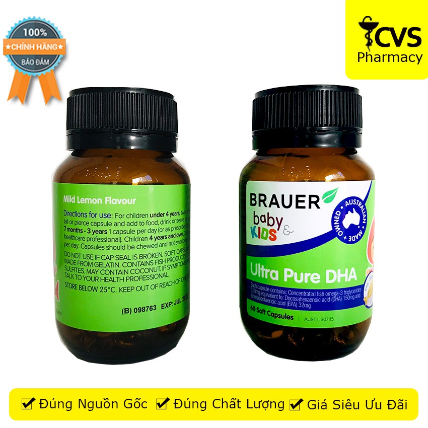 Viên nhai bổ sung DHA Brauer Baby Kids Ultra Pure DHA cho bé từ 7 tháng chai 60 viên