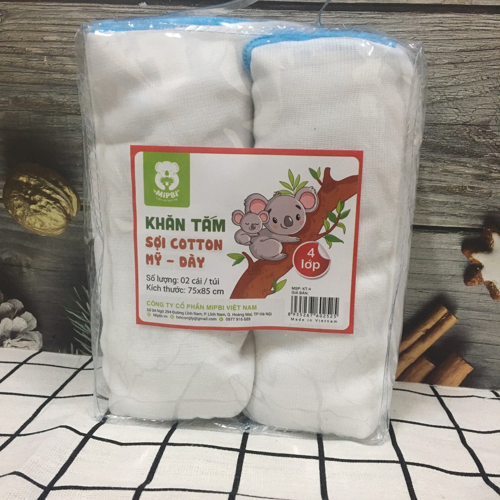 SET 2 KHĂN TẮM SỢI COTTON MỸ DÀY 6 LỚP 75 x 85 MIPBI ️HÀNG CHÍNH HÃNG️ Khăn tắm xô cho trẻ sơ sinh mipbi 4 lớp