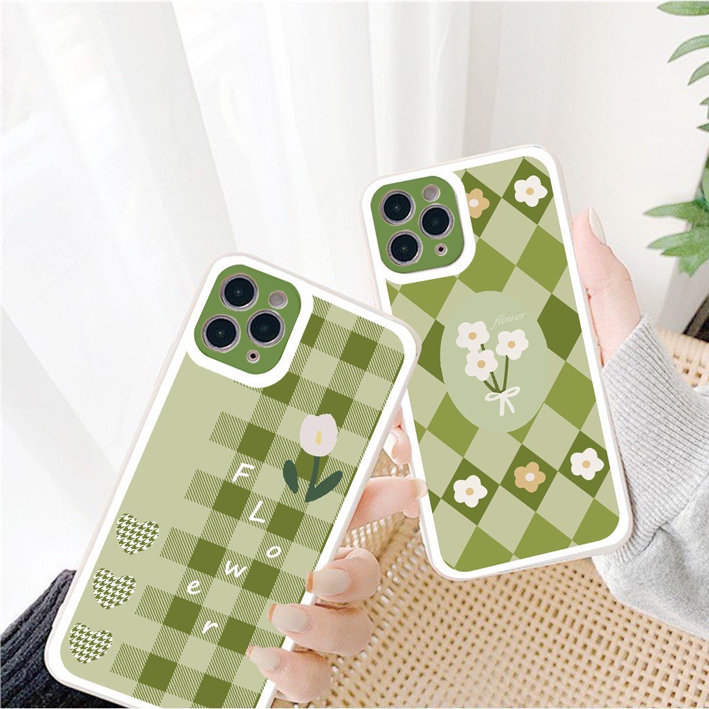 Ốp Lưng Iphone Cạnh Vuông, Bảo Vệ Camera Hình Hoa Xanh Lá 7Plus,8plus,x,xs,xsmax,11,11promax,12,12promax,13,13promax