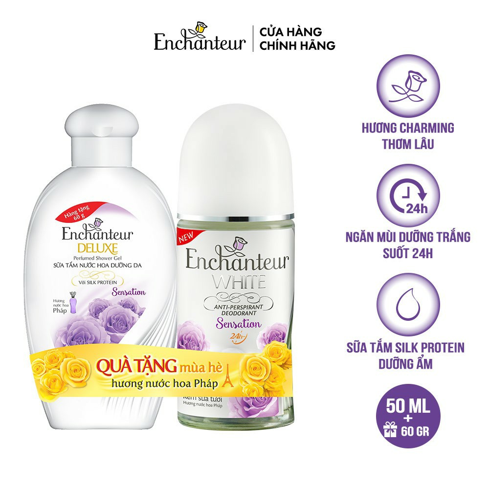 Enchanteur - Lăn Khử Mùi trắng da hương nước hoa  50ml tặng tắm 60g