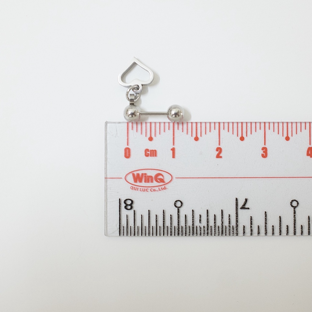 Khuyên Tai Titan Unisex Có Charm Trái Tim Rỗng Bi Tròn Không Gỉ Sét Không Ngứa Bông Tai Julies Box 66