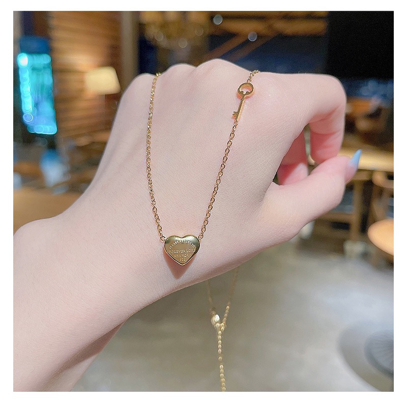 Dây chuyền titan basic mặt trái tim phối khoá, mạ vàng 14k  [  KHÔNG ĐEN GỈ ]   Her Accessories CT1