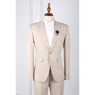 Bộ vest nam màu trắng sữa 1 cúc đột chỉ sang trọng full size