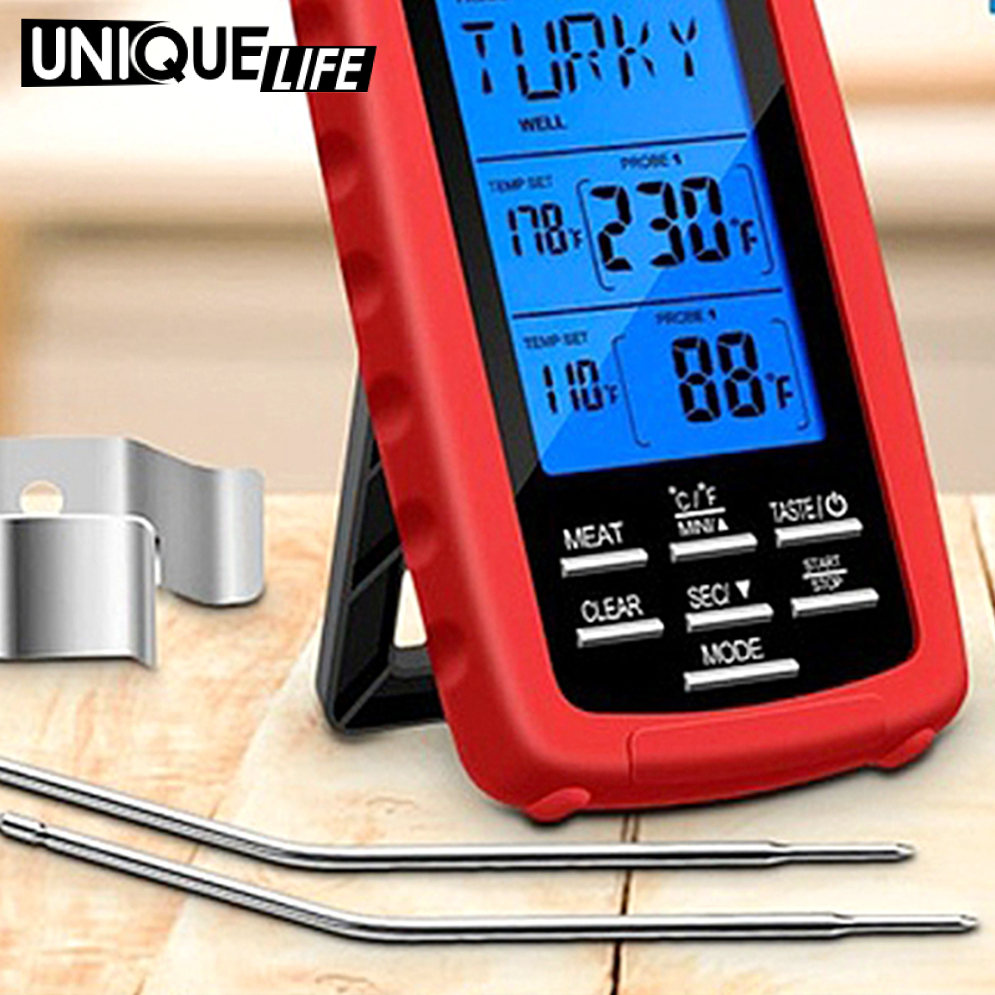 [Unique Life]BBQ Food Thermometer Barbecue Baking Fry Chef Cooking Instant Read Red