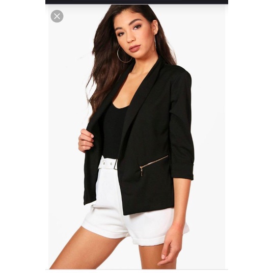 Áo blazer đen khoác ngoài nữ công sở VNXK áo vest xuất khẩu dư xịn túi phối khoá zip dáng vừa crop top