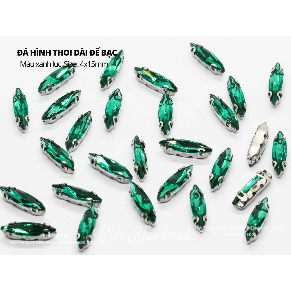 Set 10 hạt đá hình thoi dài đế bạc 4x15mm Cici Handmade chuyên hạt đá hạt pha lê hạt cườm hạt trang sức tự làm