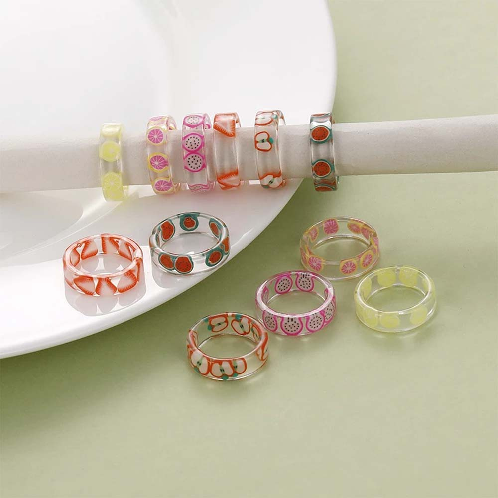 DOREEN Cute Index Finger Ring Retro Resin Acrylic Rings Fruit Candy Color Korean Geometric Beads Girls Fashion Jewelry