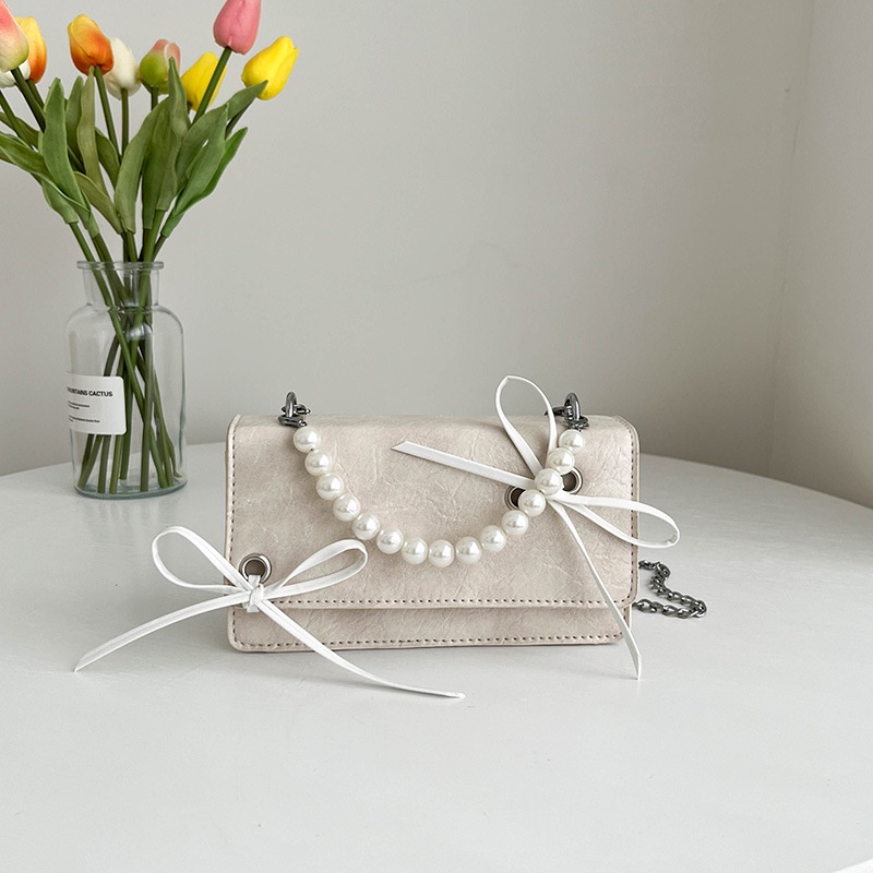 Túi Đeo Chéo Hình Vuông Nhỏ Màu Trơn Đính Hạt Ngọc Trai Thời Trang Mới 2022 Cho Nữ