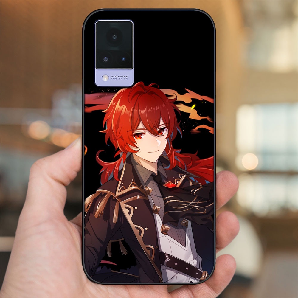 Ốp lưng Vivo V21 viền đen in hình Diluc Genshin Impact