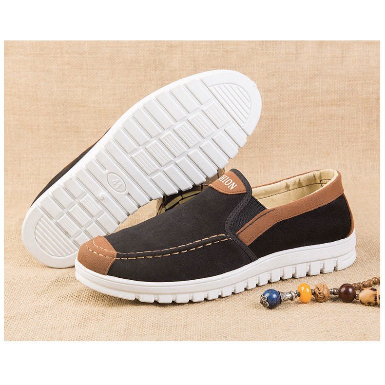 Giày lười vải nhung nam Logo 2 màu êm chân đẹp đơn giản | BigBuy360 - bigbuy360.vn