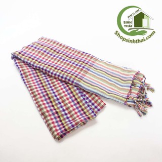 Khăn rằn ri Thái Lan, có tua rua - sọc caro màu hồng 60cm x 170cm