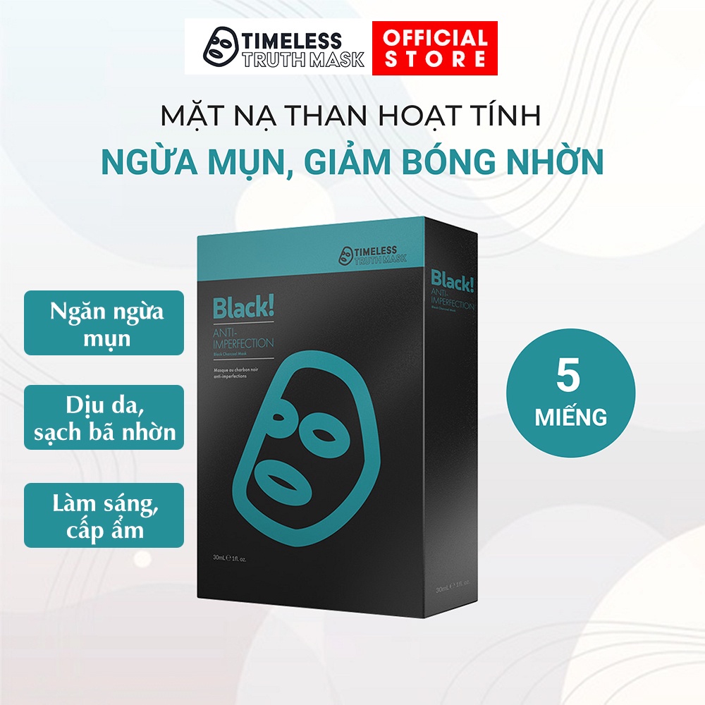 Mặt nạ than hoạt tính ngừa mụn, giảm nhờn Timeless Truth Mask - Anti Imperfection (Hộp 5 miếng x 30ml)