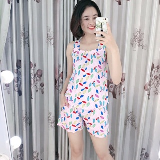 Bộ lanh đùi 2 dây mặc nhà trẻ trung