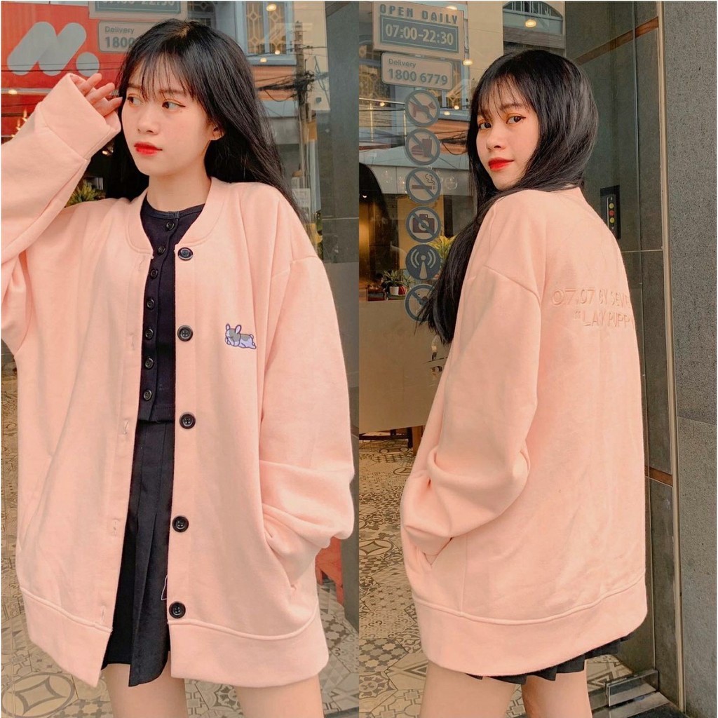 Áo Khoác Cardigan Nỉ Bông Nữ LAZY PUPPY 07.07 Thêu Hình Chú Chó Puppy