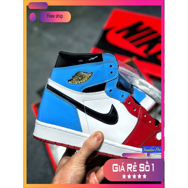 NEW FC FALE Giày thể thao AIR JORDAN 1 Retro High les Twin Fearless màu đỏ xanh trắng siêu đẹp dành cho nam ⁸ :; ` ; :