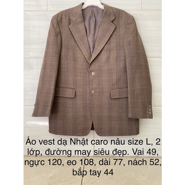 Áo vest dạ Nhật caro nâu size L