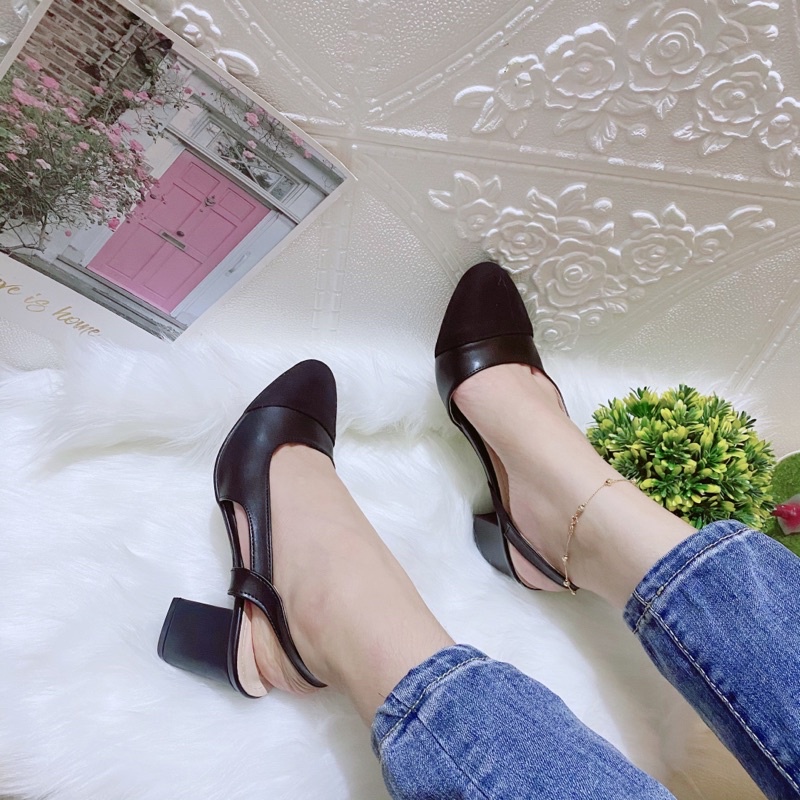 GIÀY SANDAL CAO GÓT 6p BÍT MŨI PHỐI MÀU GÓT VUÔNG KIỂU DÁNG ĐƠN GIẢN (MẪU MỚI)