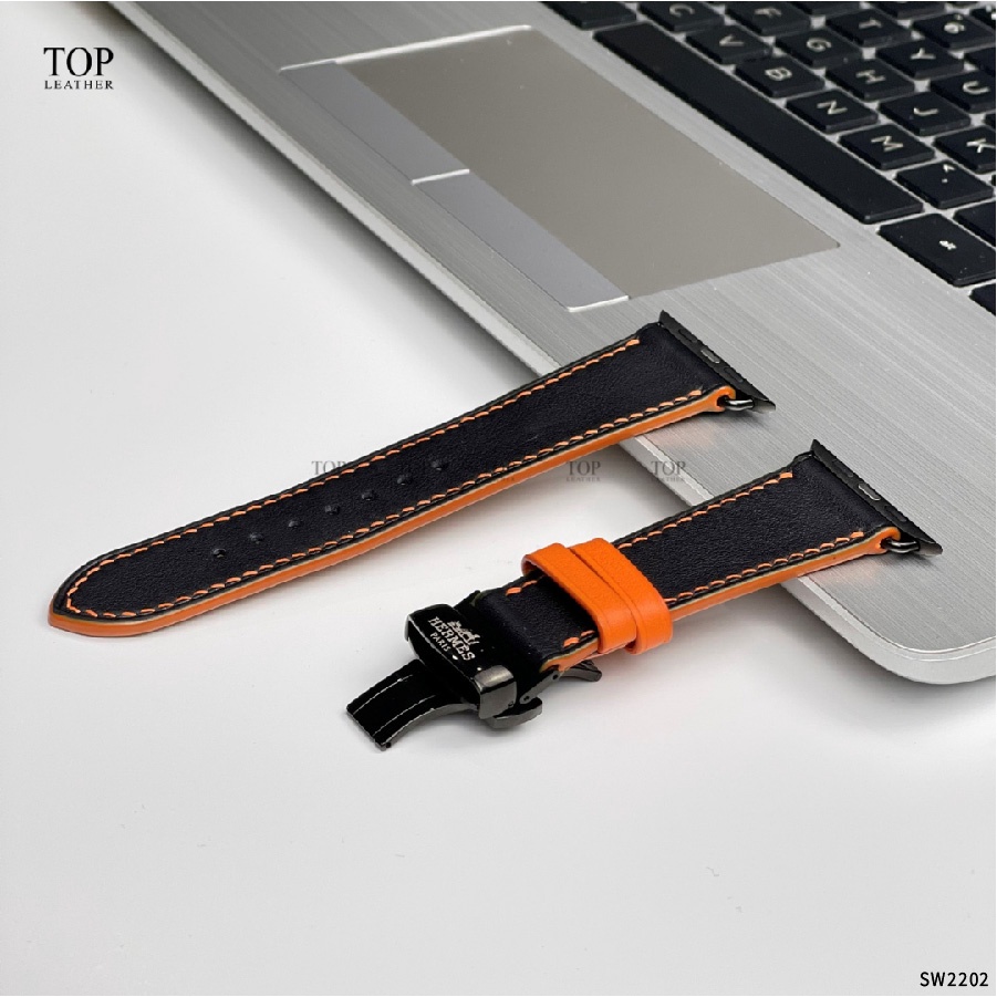 Dây da đồng hồ Swift Đen Mix đỉa cam - dành cho Apple Watch, đồng hồ thông minh