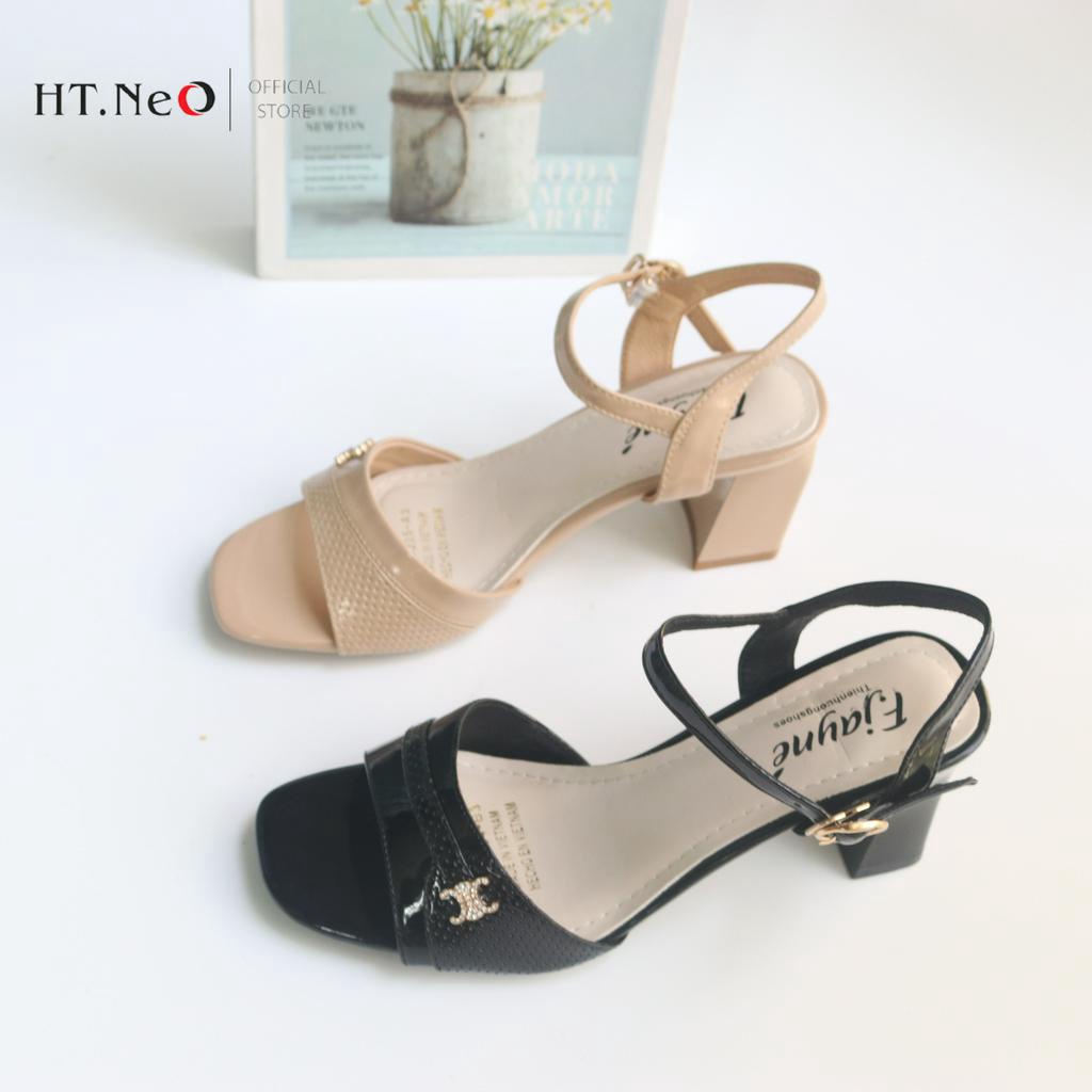 Giày Sandal Nữ HT.NEO Da Thật Cao Cấp , Thiết Kế Quai Ngang ,Gót Trụ Cao 7cm ,Kiểu Dáng Basic Lịch Sự SD50