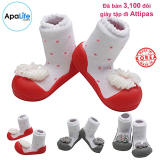 Attipas Ribbon - Red/Gray- Giày tập đi cho bé trai /bé gái từ 3 - 24 tháng nhập Hàn Quốc: đế mềm, êm chân & chống trượt