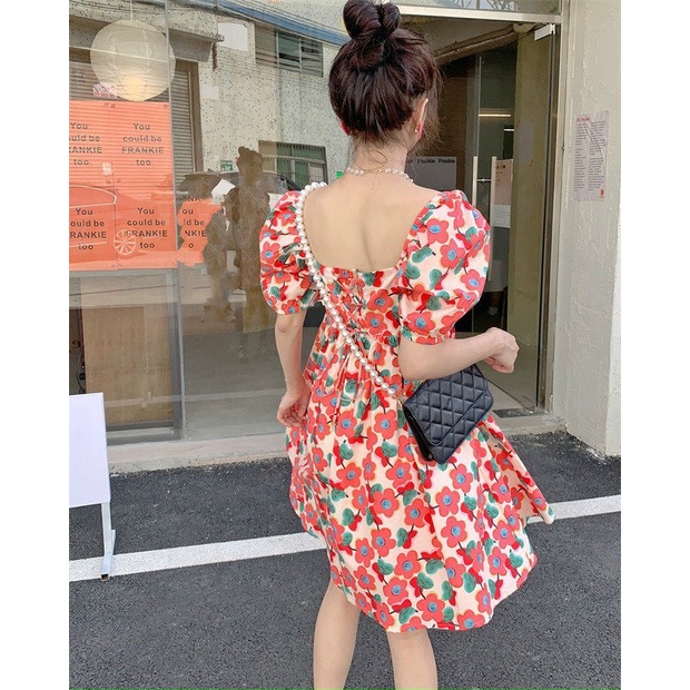 Đầm bánh bèo họa tiết phối hoa cute dễ thương cho các nàng bánh bèo đây bầu bon chen thỏa mái